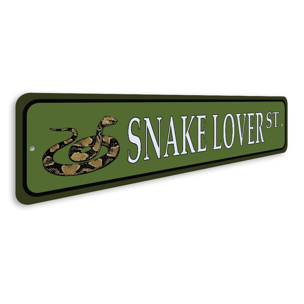 A vibrant Snake Street Sign made from high-quality aluminum, featuring customizable text and pre-drilled holes for easy mounting.