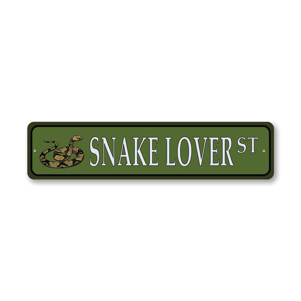 A vibrant Snake Street Sign made from high-quality aluminum, featuring customizable text and pre-drilled holes for easy mounting.