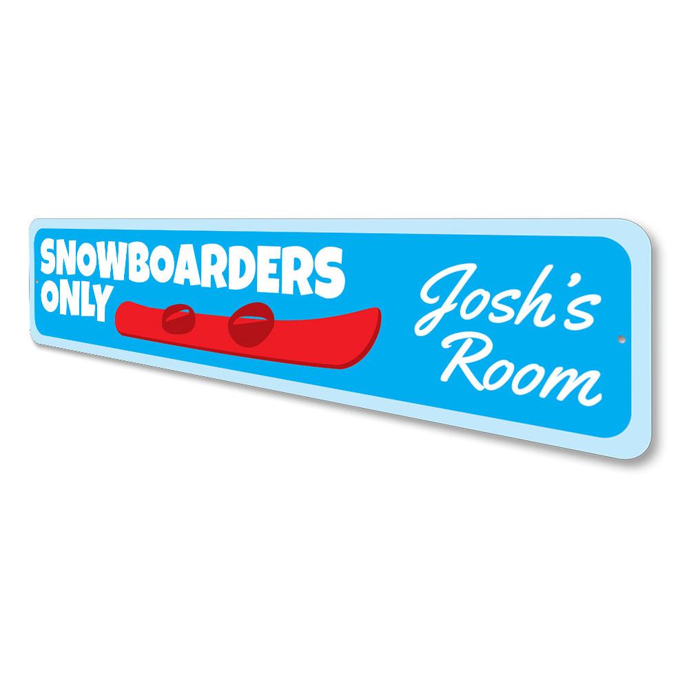 A vibrant Snowboarders Only Sign made of durable aluminum, featuring a unique design perfect for snowboard enthusiasts.