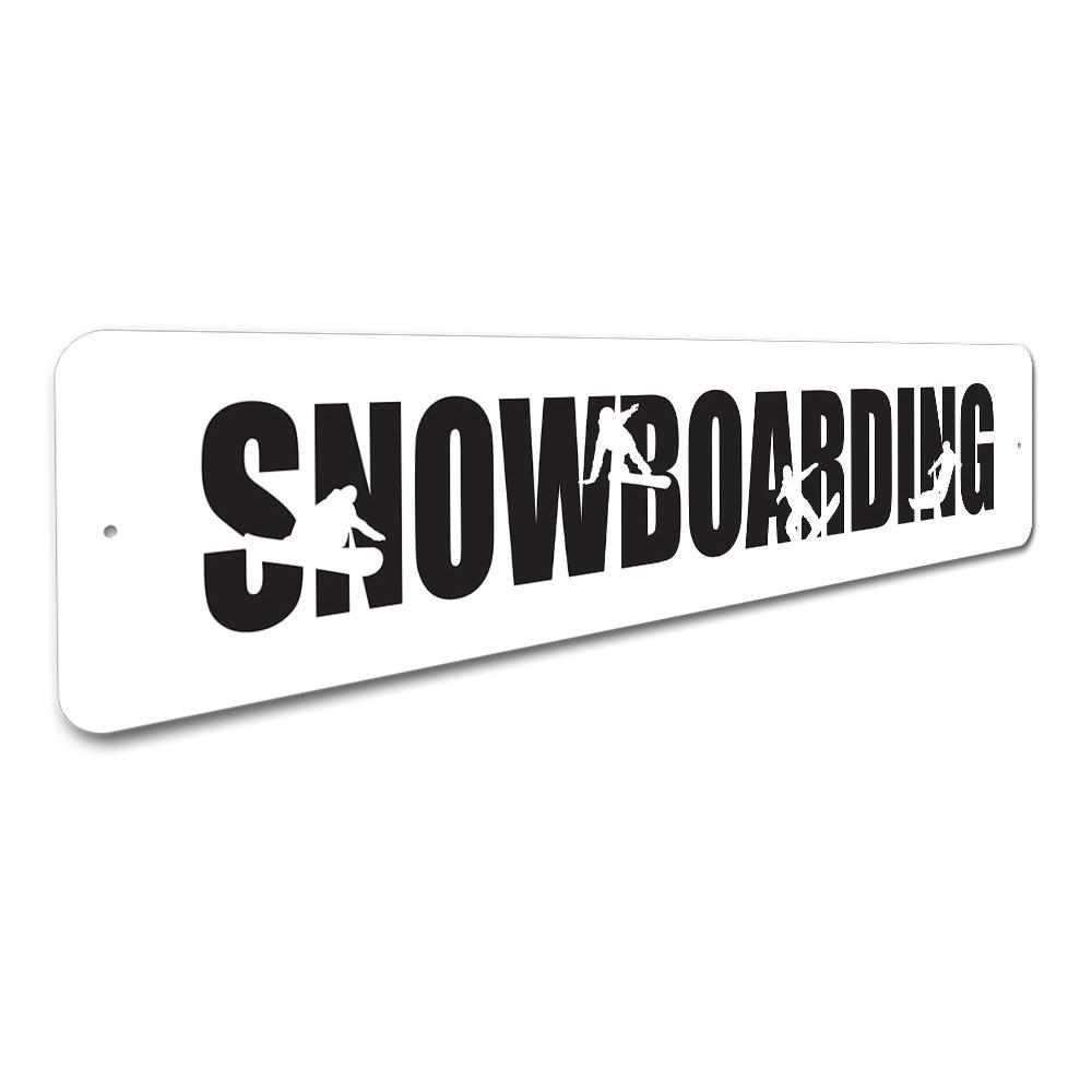 A custom Snowboarding Sign made of high-quality aluminum, featuring a vibrant design perfect for home decor.