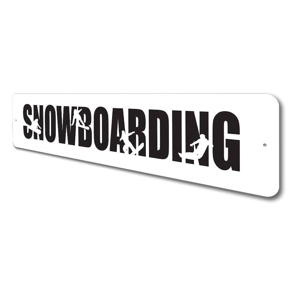 A custom Snowboarding Sign made of high-quality aluminum, featuring a vibrant design perfect for home decor.