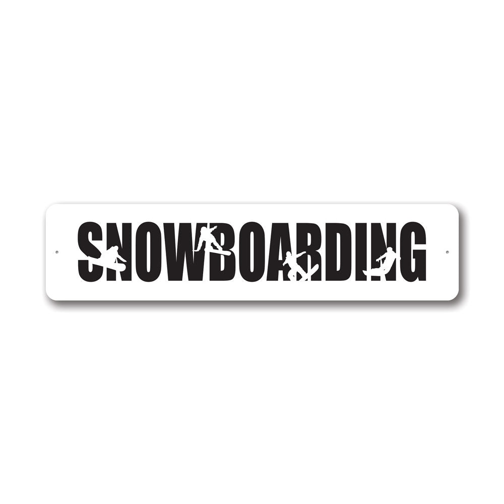 A custom Snowboarding Sign made of high-quality aluminum, featuring a vibrant design perfect for home decor.