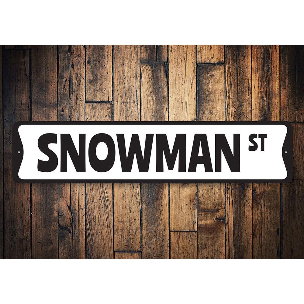 A festive Snowman Street Christmas Sign featuring a cheerful snowman design, perfect for holiday decorations.