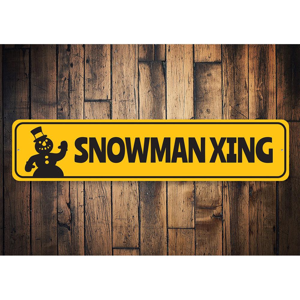 Snowman Xing Crossing Christmas Sign featuring a cheerful snowman design, perfect for holiday decorations.