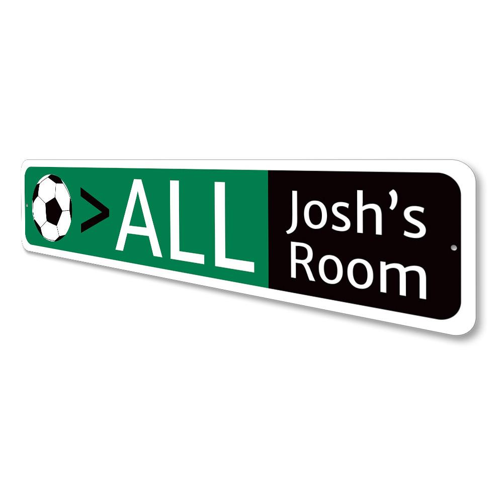 Customizable soccer sign made of high-quality aluminum, featuring vibrant colors and pre-drilled holes for easy mounting.