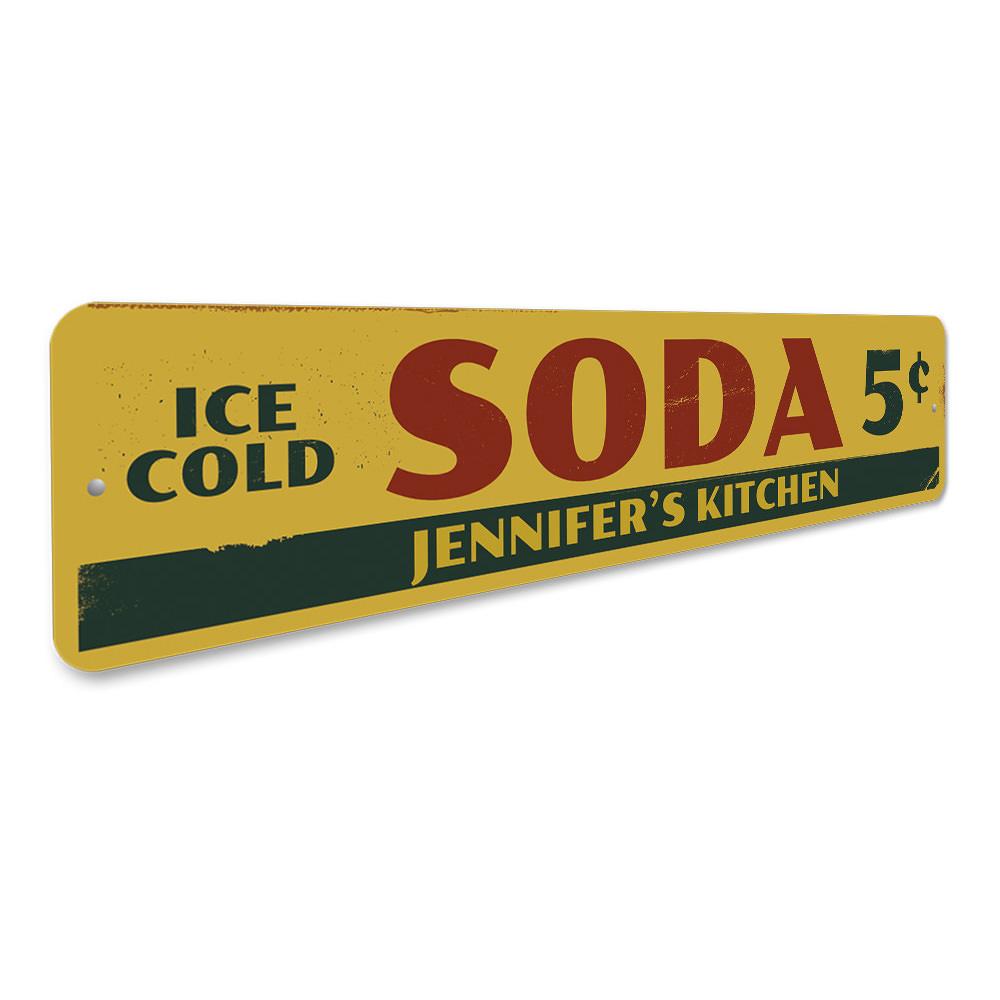 Vintage-style Soda 5 Cents Sign made of durable aluminum, featuring nostalgic design perfect for cafes and restaurants.