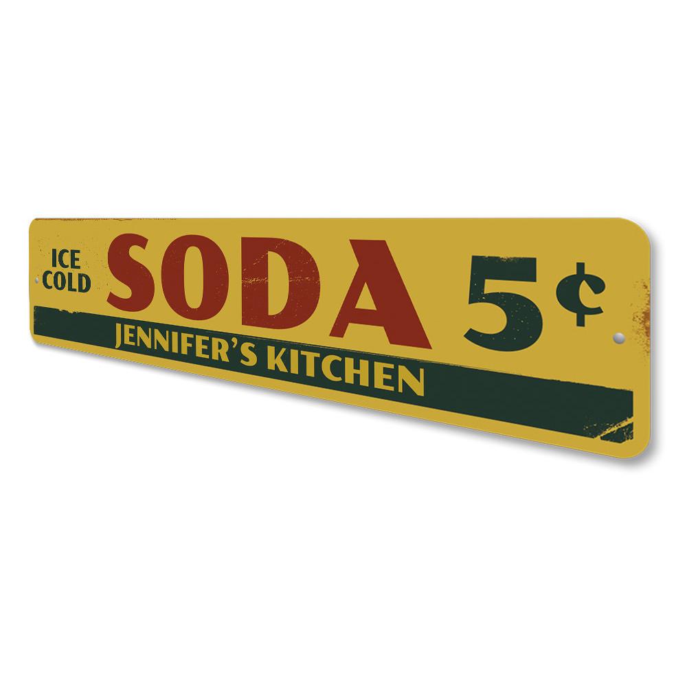 Vintage-style Soda 5 Cents Sign made of durable aluminum, featuring nostalgic design perfect for cafes and restaurants.