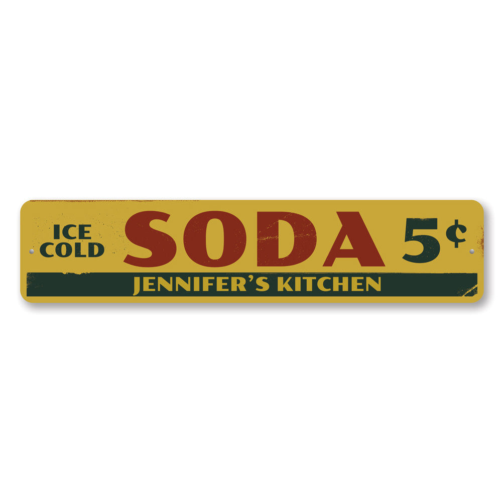 Vintage-style Soda 5 Cents Sign made of durable aluminum, featuring nostalgic design perfect for cafes and restaurants.