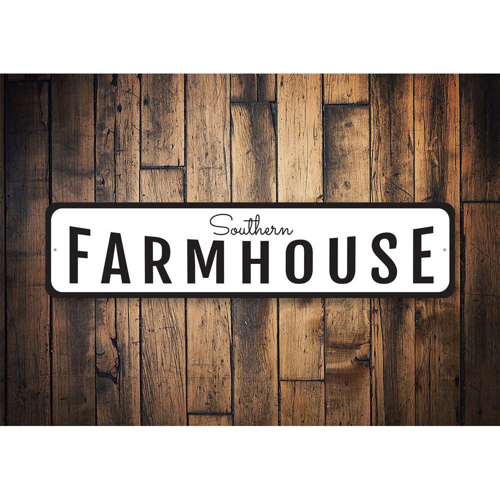 Southern Farmhouse Sign made of high-quality aluminum, featuring rustic design elements suitable for home decor.