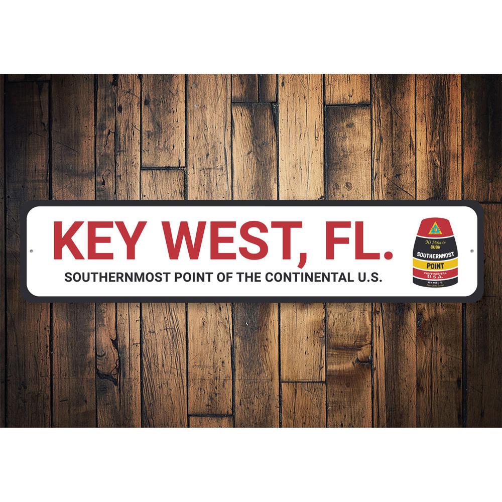 Southernmost Point Buoy Sign made of high-quality aluminum, featuring vibrant colors and a unique design, perfect for home decor.