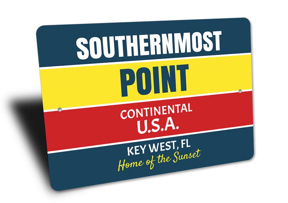 Southernmost Point Sign made of high-quality aluminum, featuring coastal-themed design, perfect for beach houses and outdoor decor.