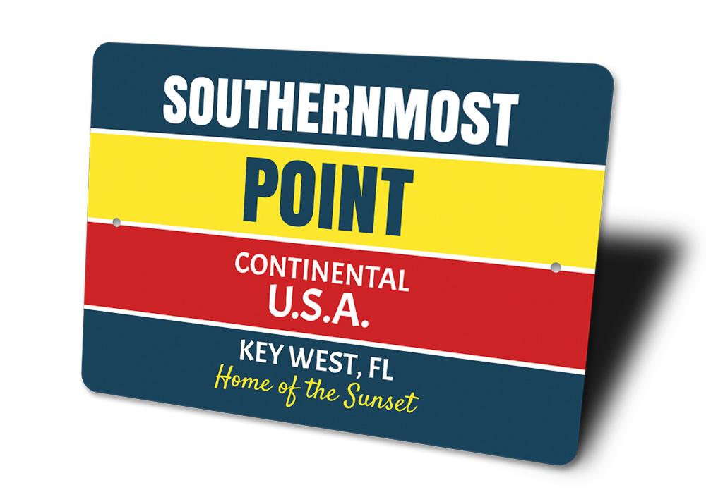 Southernmost Point Sign made of high-quality aluminum, featuring coastal-themed design, perfect for beach houses and outdoor decor.