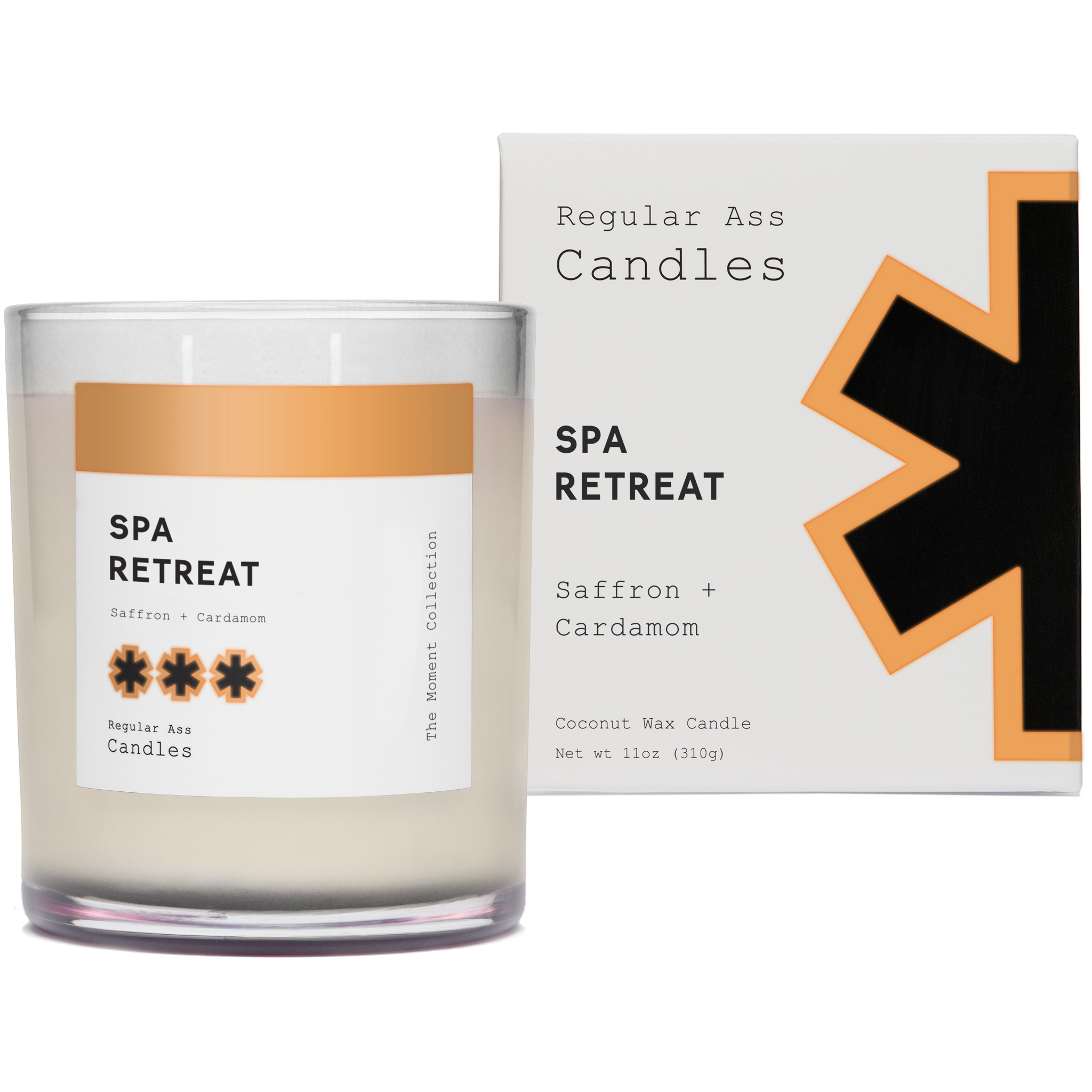 A beautifully crafted 11oz candle in a reusable jar, featuring a warm saffron and cardamom scent, perfect for creating a spa-like atmosphere at home.