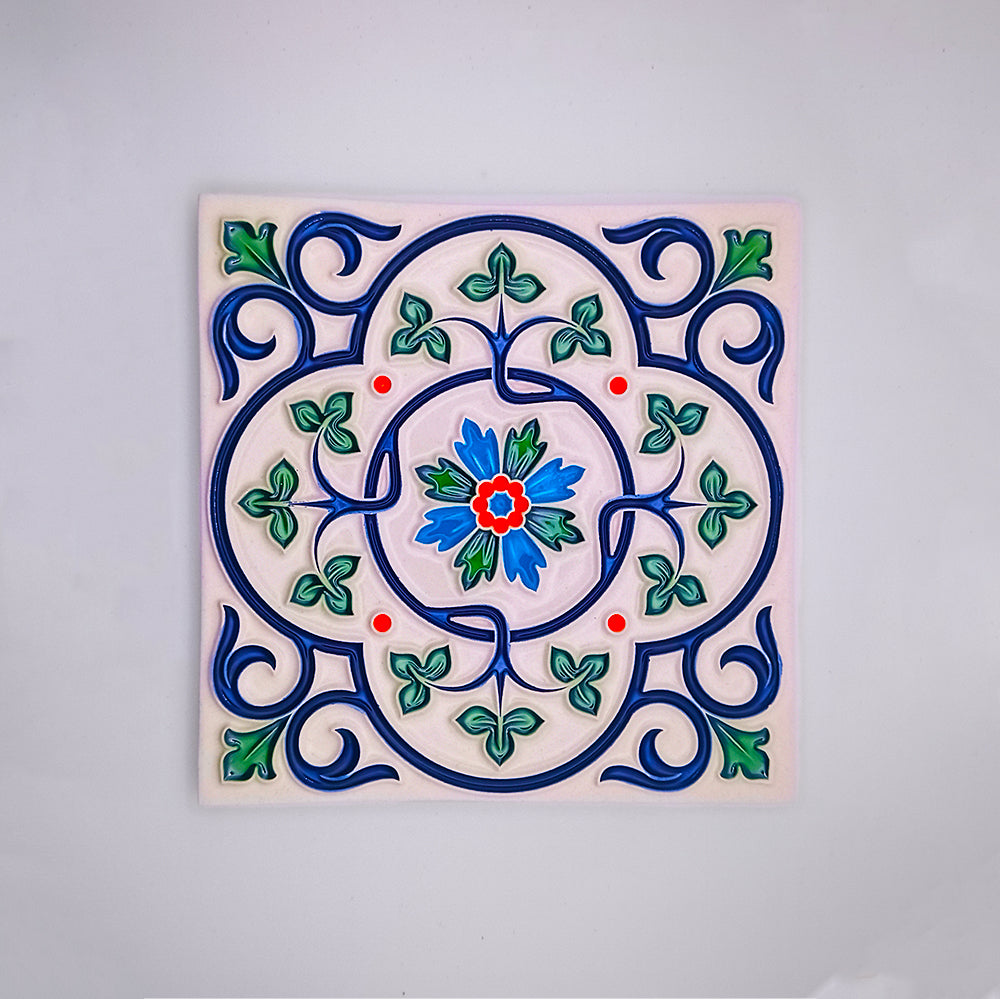 Handmade and hand-painted Spanish bathroom tiles showcasing vibrant colors and intricate patterns, perfect for home decor.