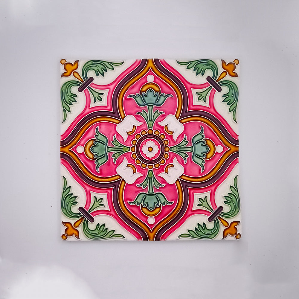 Handcrafted Spanish ceramic tiles featuring vibrant colors and intricate designs, perfect for home decor.