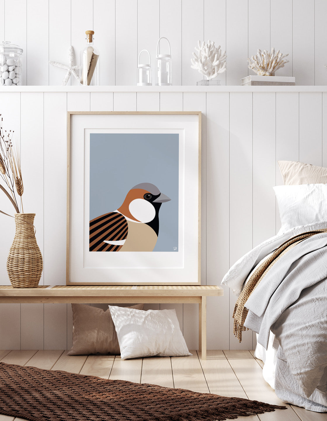 A beautifully crafted Sparrow decor piece, perfect for enhancing white wall spaces.