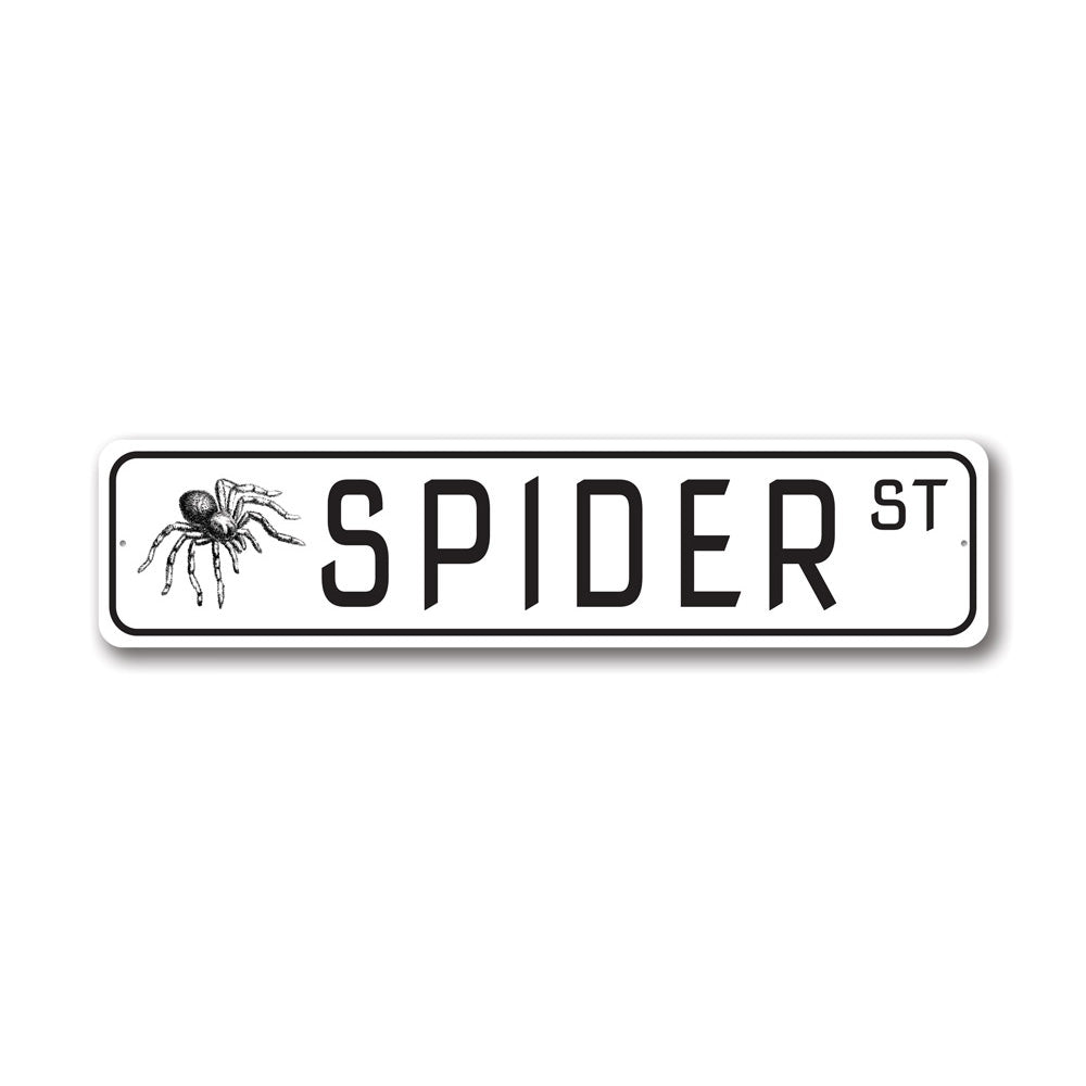 A custom Spider Street Sign made of high-quality aluminum, featuring a unique design perfect for home decor.