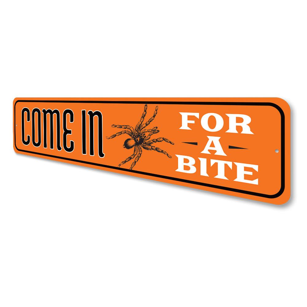 A spooky Spider Welcome Sign made of high-quality aluminum, featuring intricate spider designs, perfect for Halloween decorations.