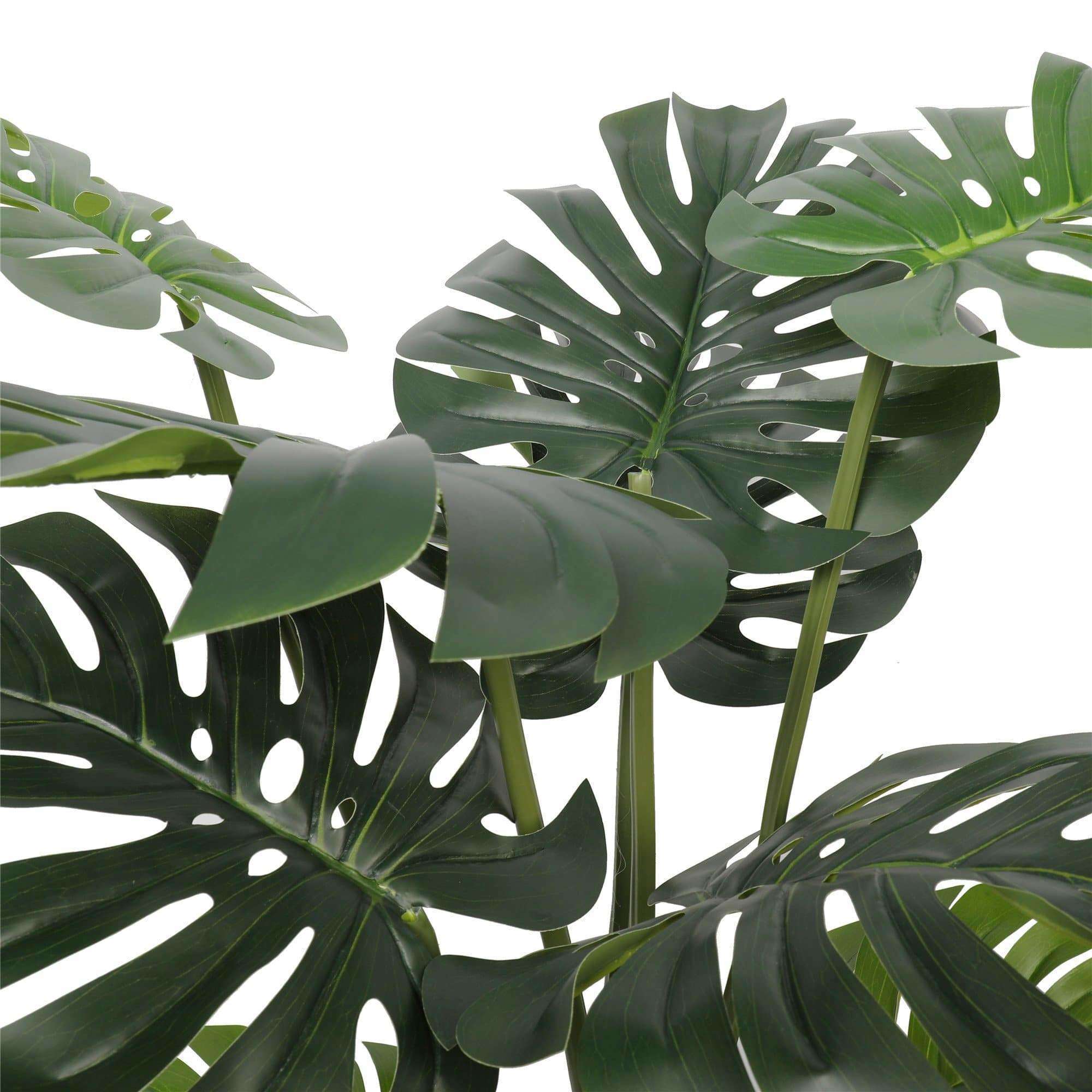 A 120cm tall faux Split Philodendron with detailed leaves in a black pot, perfect for home decor.