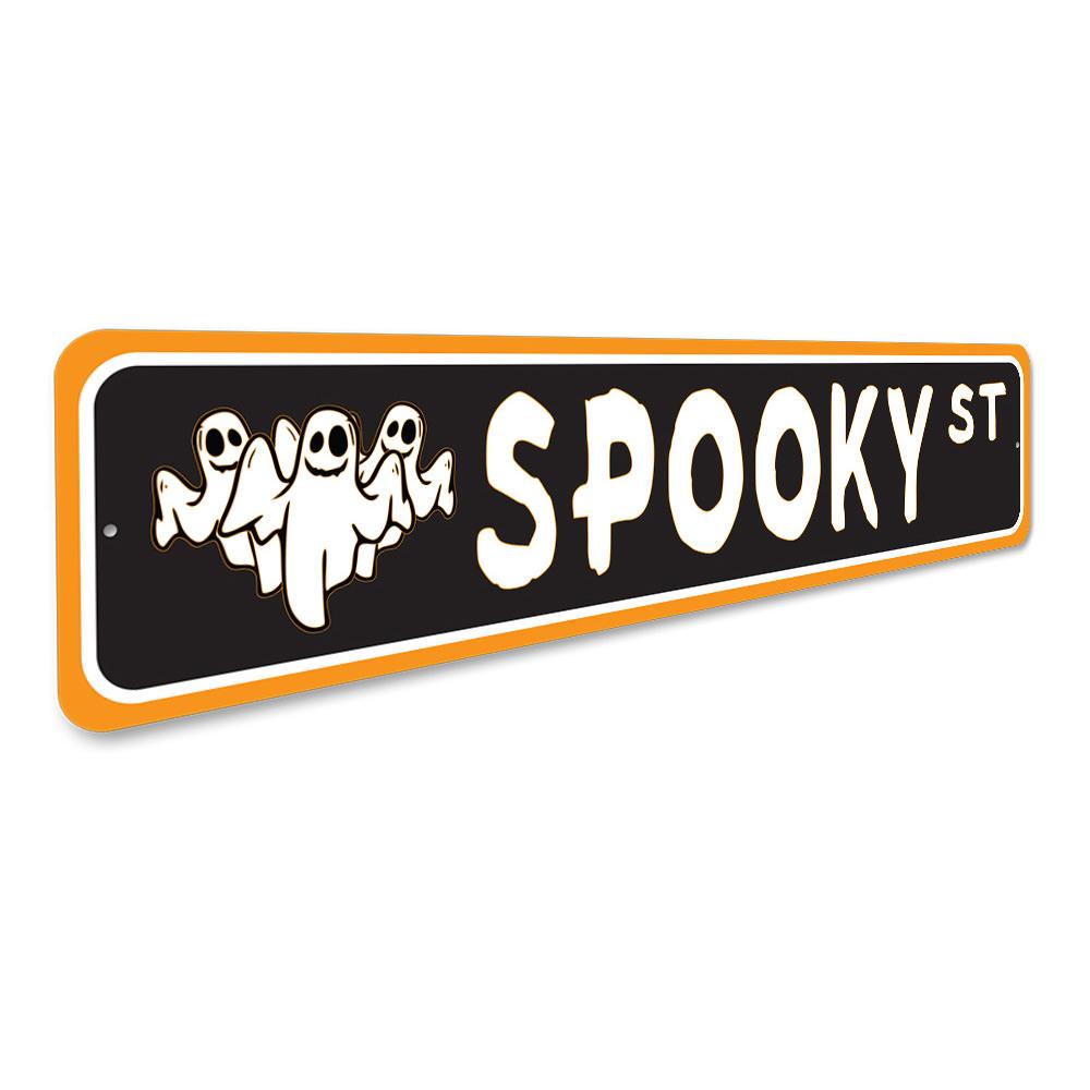 A spooky street sign made of high-quality aluminum, featuring a unique design perfect for Halloween decor.