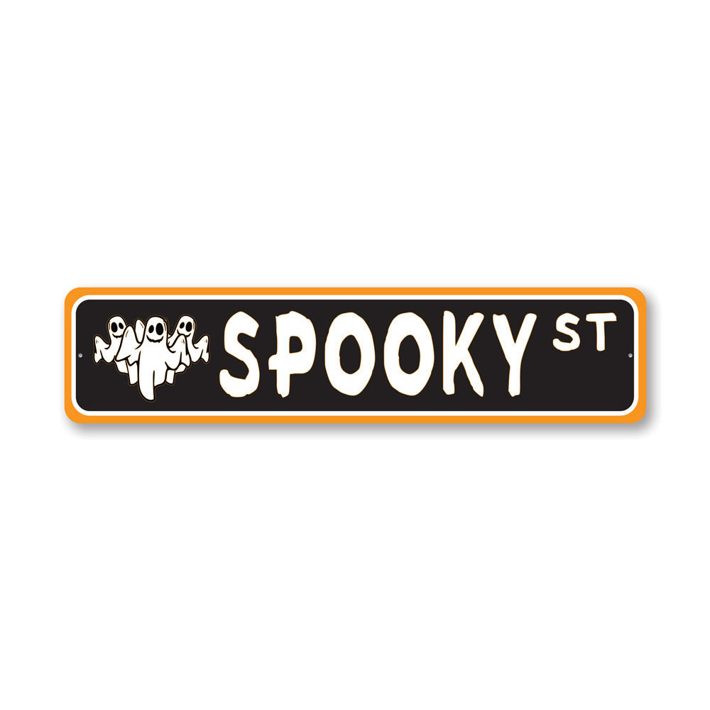 A spooky street sign made of high-quality aluminum, featuring a unique design perfect for Halloween decor.