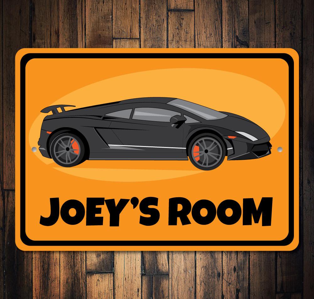 A vibrant Sports Car Sign featuring a sleek design, perfect for kids' rooms and car enthusiasts, made from high-quality aluminum.