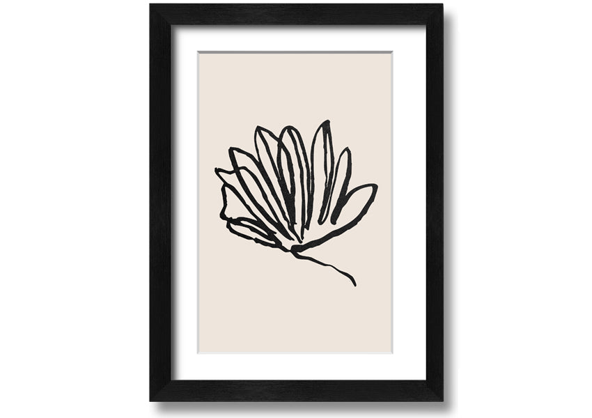 A beautifully framed Squiggle Leaf Lines print showcasing a unique leaf design, available in various frame colours.