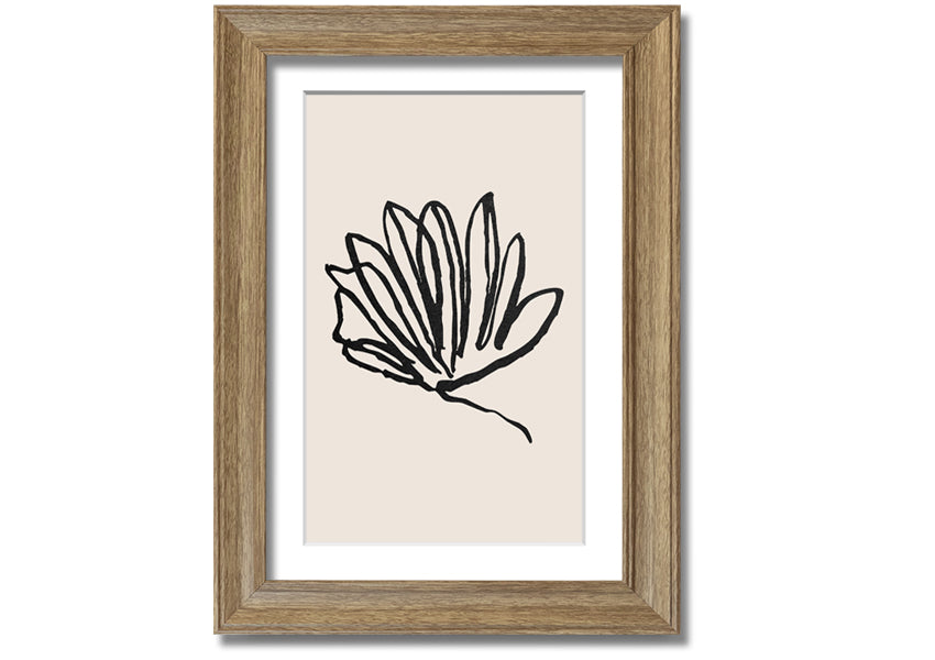 A beautifully framed Squiggle Leaf Lines print showcasing a unique leaf design, available in various frame colours.