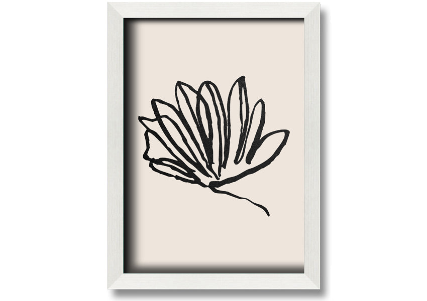 A beautifully framed Squiggle Leaf Lines print showcasing a unique leaf design, available in various frame colours.