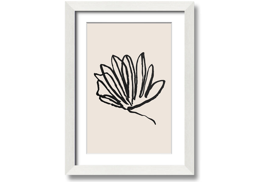 A beautifully framed Squiggle Leaf Lines print showcasing a unique leaf design, available in various frame colours.