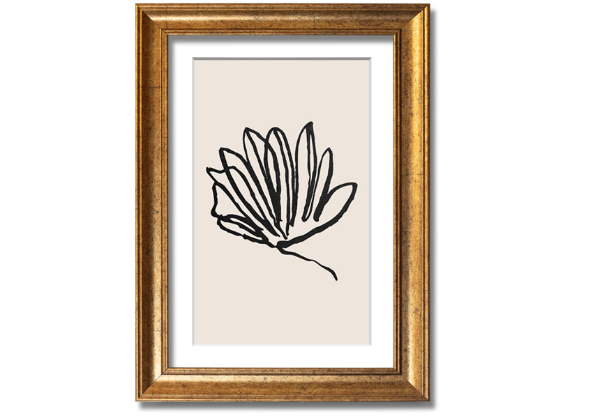 A beautifully framed Squiggle Leaf Lines print showcasing a unique leaf design, available in various frame colours.