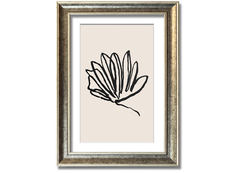 A beautifully framed Squiggle Leaf Lines print showcasing a unique leaf design, available in various frame colours.