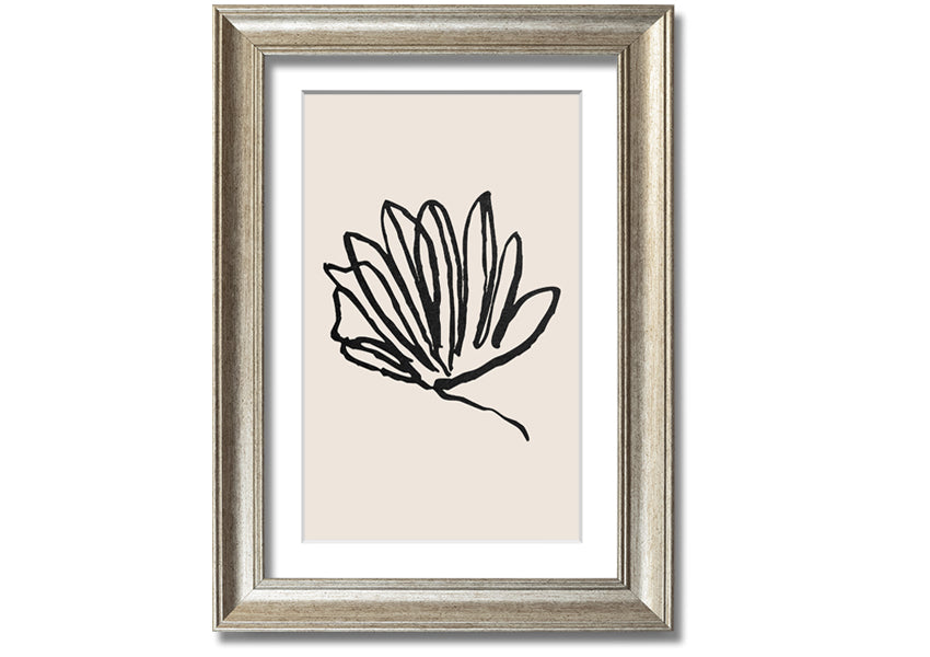 A beautifully framed Squiggle Leaf Lines print showcasing a unique leaf design, available in various frame colours.