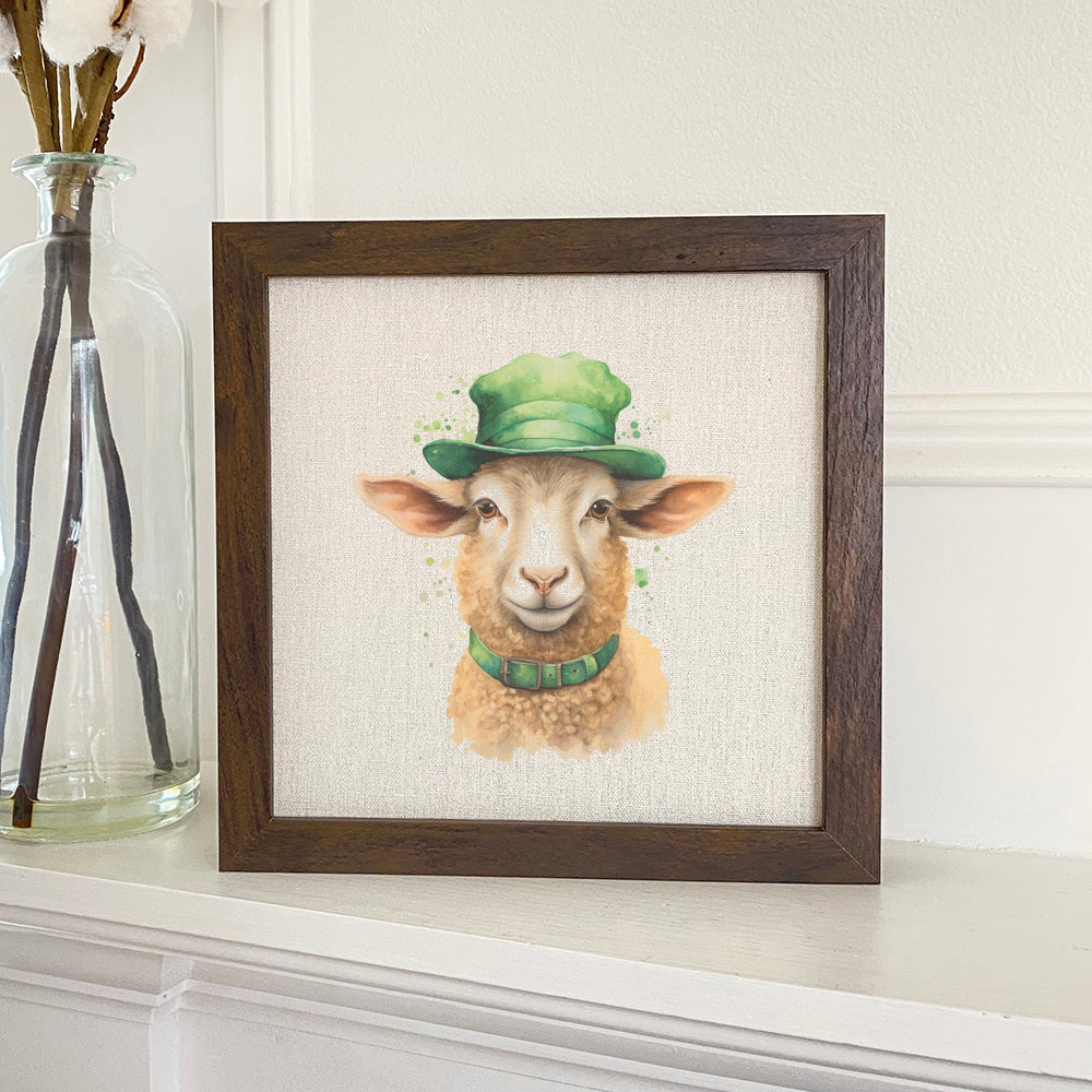 St. Patrick's Lamb framed sign with a linen-look background and wood frame options.