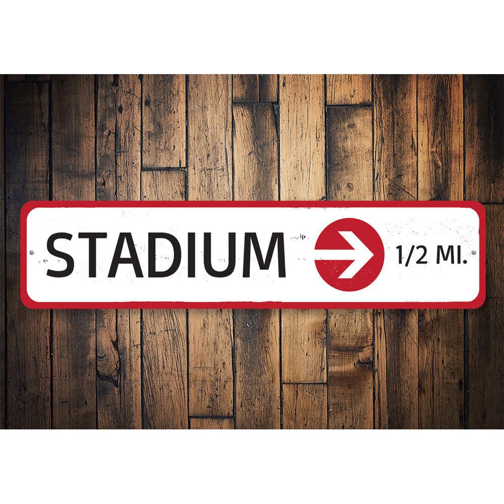 Customizable Stadium Sign made of high-quality aluminum, featuring pre-drilled holes for easy mounting, perfect for home decor.