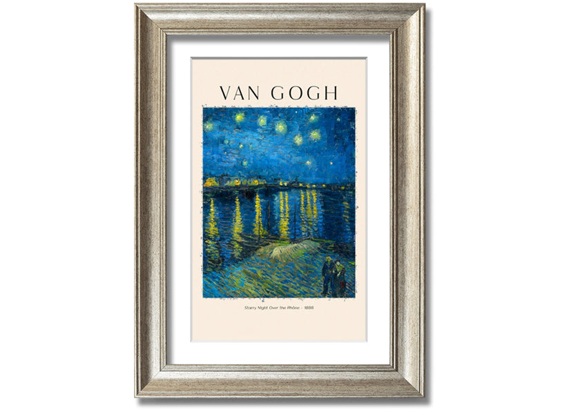 Canvas print of Van Gogh's Starry Night Over The Rhône, mounted on a box frame, showcasing vibrant colors and swirling night sky.