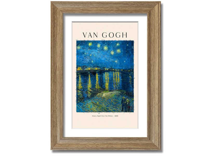 Canvas print of Van Gogh's Starry Night Over The Rhône, mounted on a box frame, showcasing vibrant colors and swirling night sky.