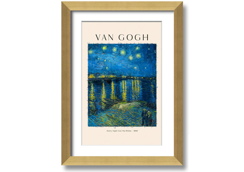 Canvas print of Van Gogh's Starry Night Over The Rhône, mounted on a box frame, showcasing vibrant colors and swirling night sky.