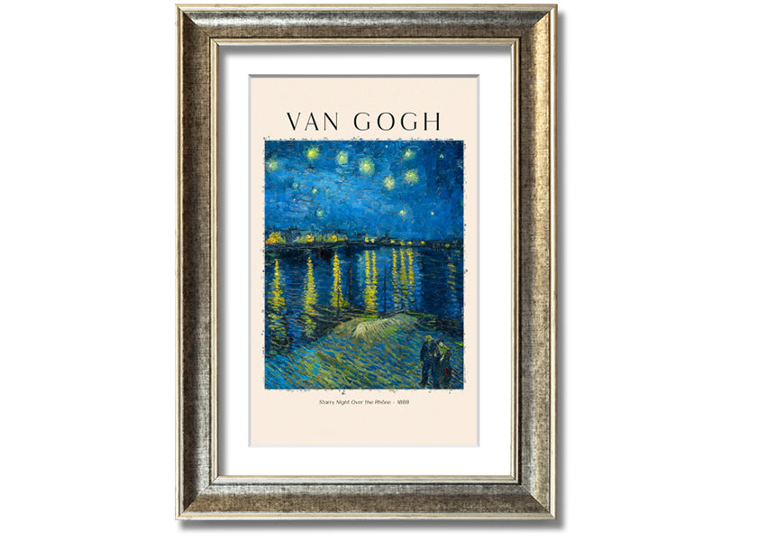 Canvas print of Van Gogh's Starry Night Over The Rhône, mounted on a box frame, showcasing vibrant colors and swirling night sky.