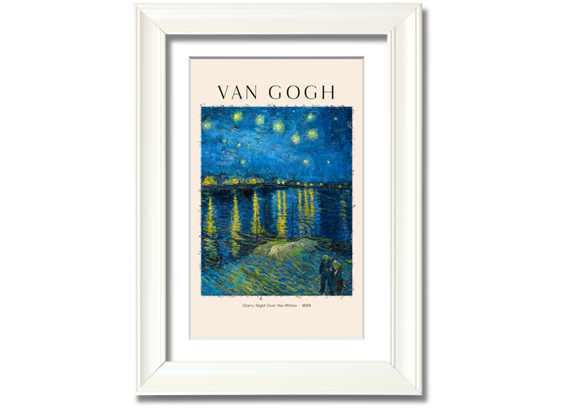 Canvas print of Van Gogh's Starry Night Over The Rhône, mounted on a box frame, showcasing vibrant colors and swirling night sky.