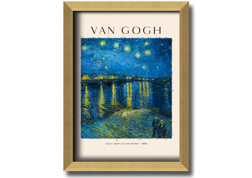 Canvas print of Van Gogh's Starry Night Over The Rhône, mounted on a box frame, showcasing vibrant colors and swirling night sky.