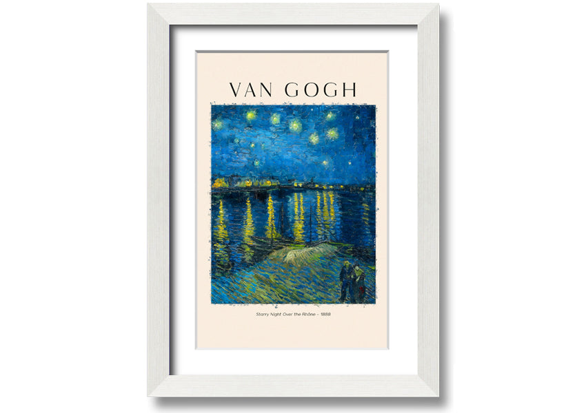 Canvas print of Van Gogh's Starry Night Over The Rhône, mounted on a box frame, showcasing vibrant colors and swirling night sky.