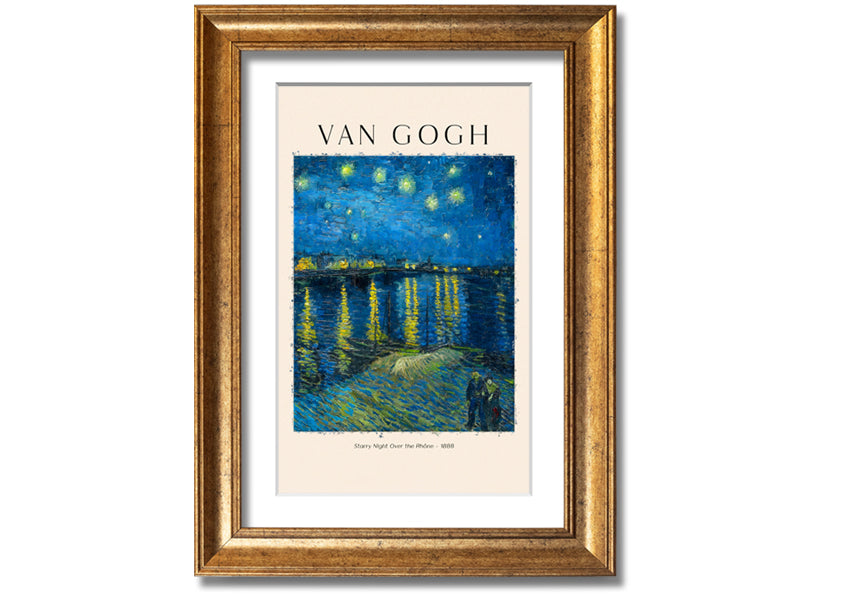 Canvas print of Van Gogh's Starry Night Over The Rhône, mounted on a box frame, showcasing vibrant colors and swirling night sky.