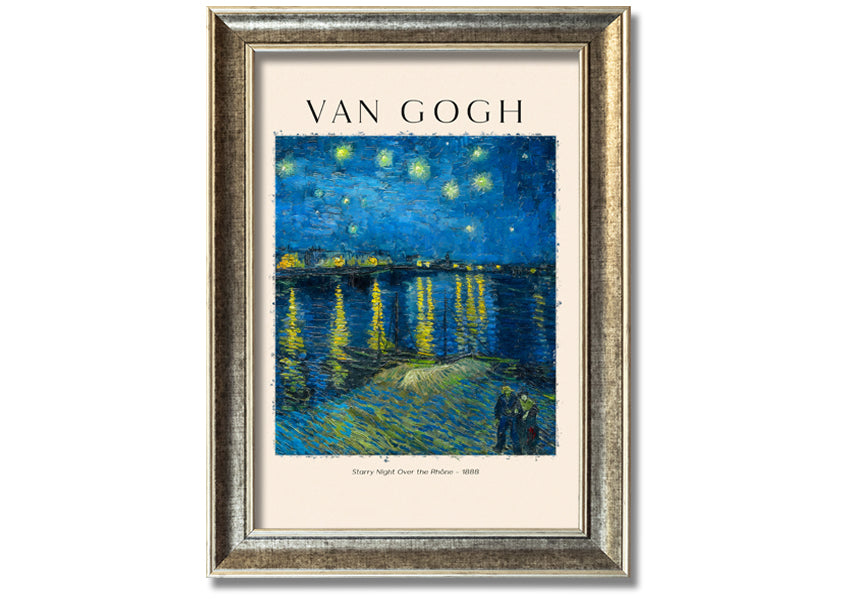 Canvas print of Van Gogh's Starry Night Over The Rhône, mounted on a box frame, showcasing vibrant colors and swirling night sky.