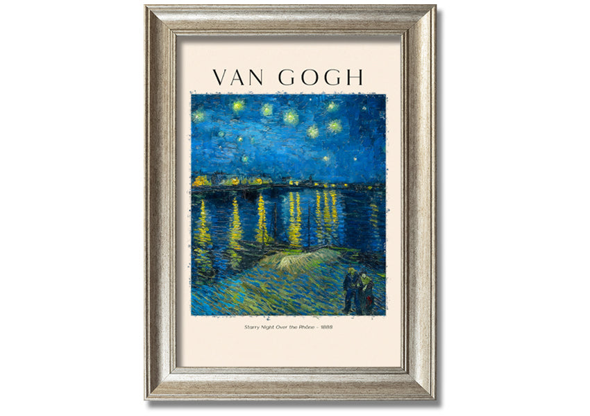 Canvas print of Van Gogh's Starry Night Over The Rhône, mounted on a box frame, showcasing vibrant colors and swirling night sky.