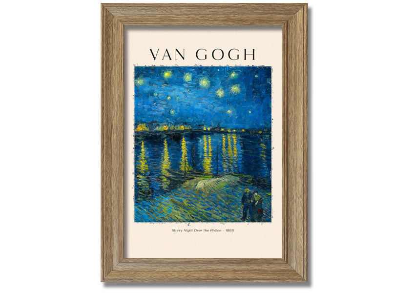 Canvas print of Van Gogh's Starry Night Over The Rhône, mounted on a box frame, showcasing vibrant colors and swirling night sky.