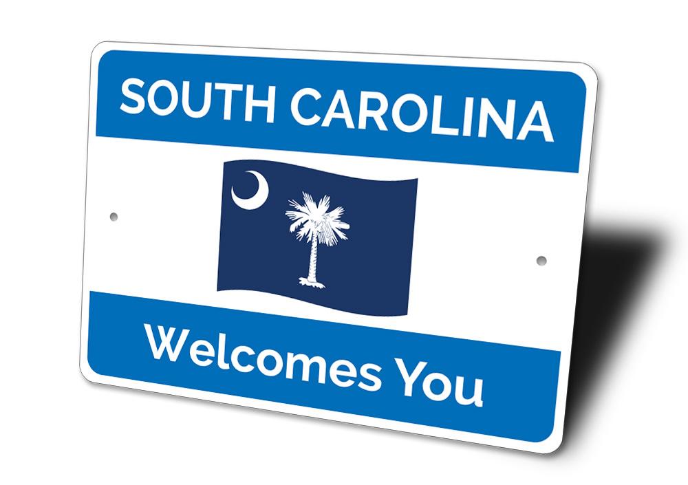 State Flag Welcome Sign made of high-quality aluminum, featuring vibrant colors and customizable text, perfect for home decor.