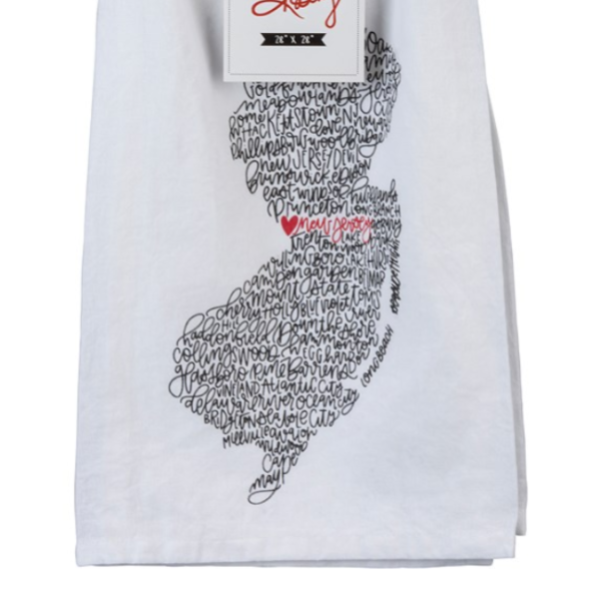 A vibrant cotton tea towel featuring state pride designs, showcasing various state symbols and colors.