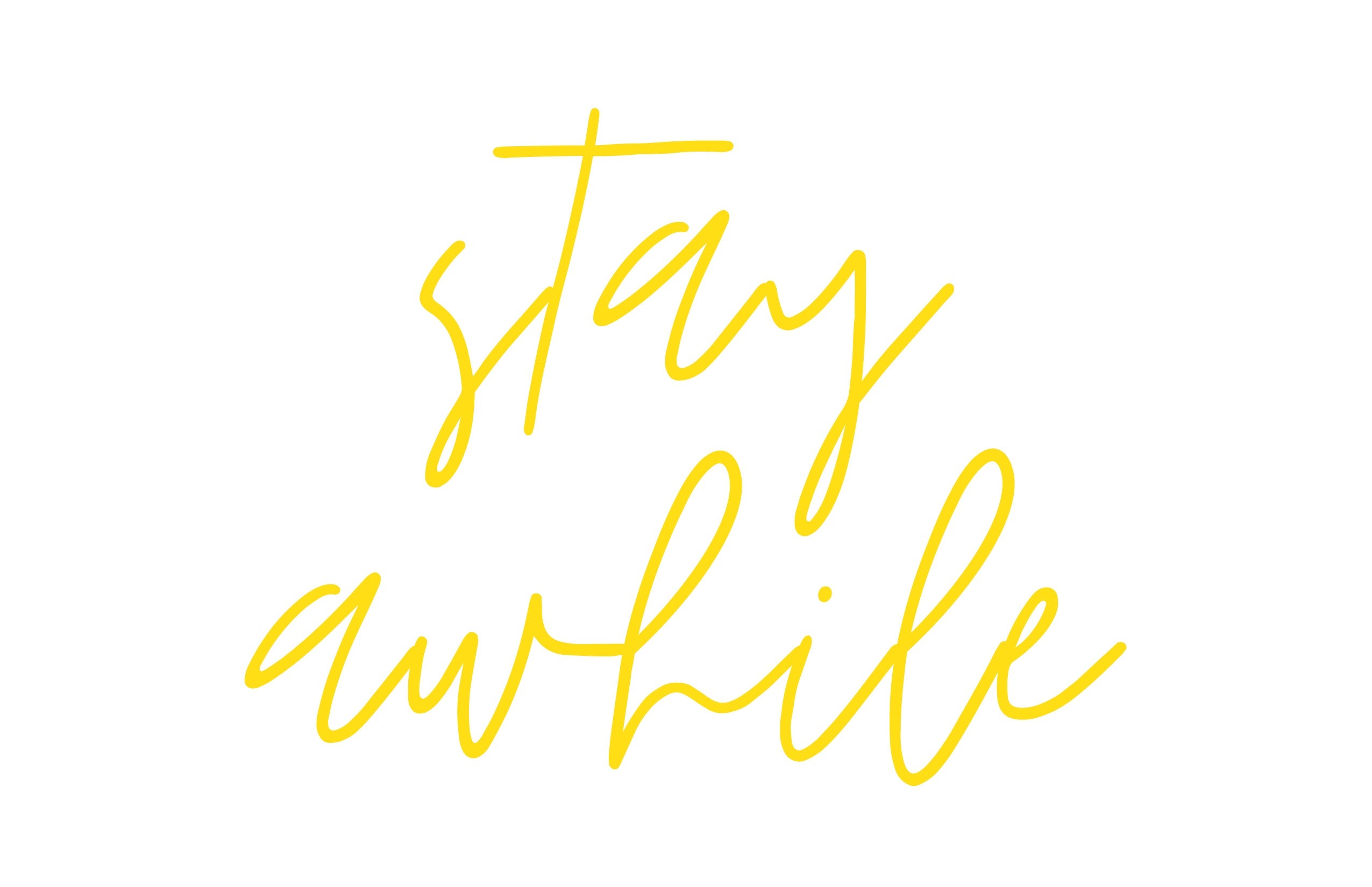 Stay Awhile Mirror Sticker on a smooth surface, featuring elegant typography and a modern design.