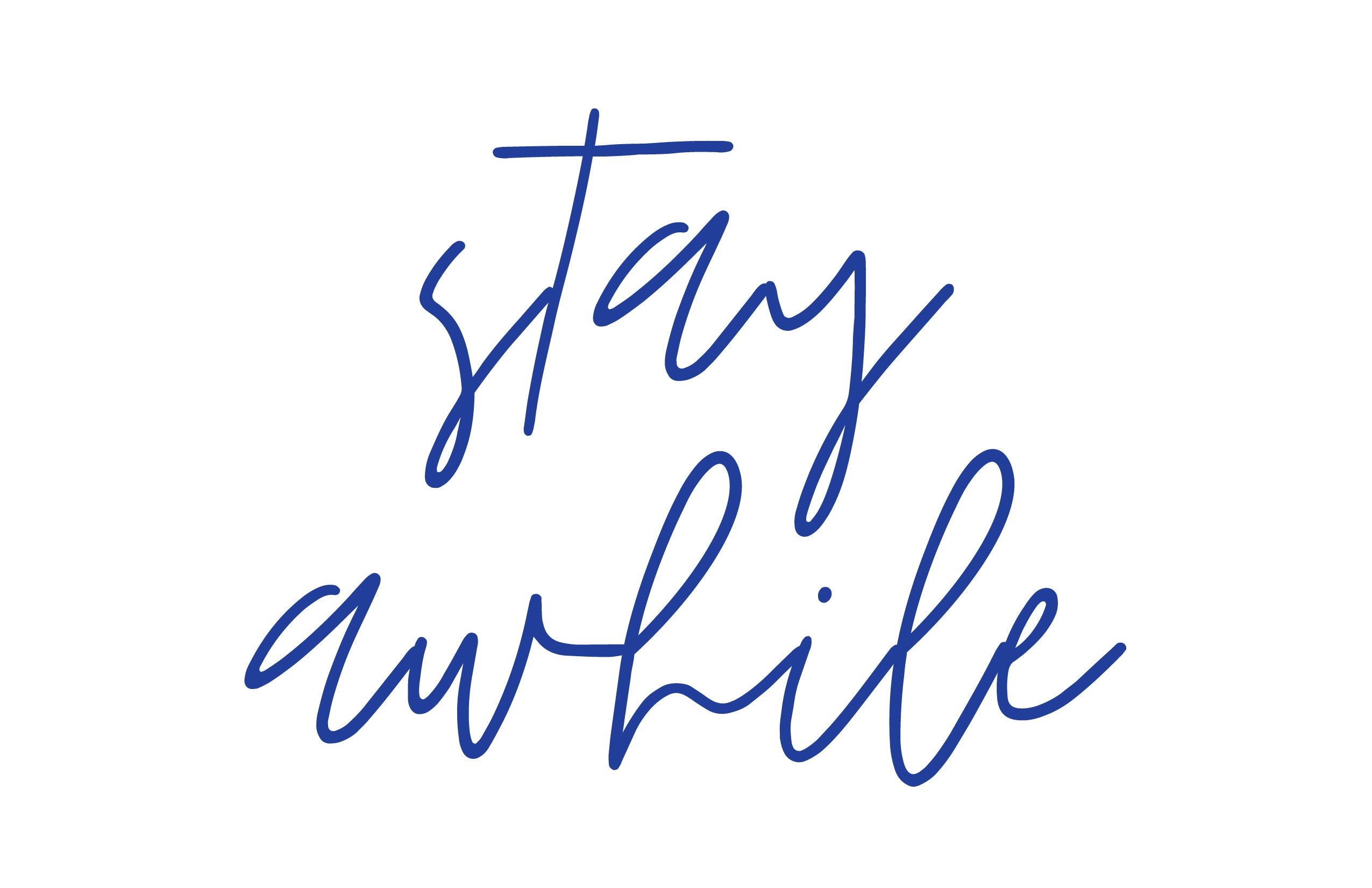 Stay Awhile Mirror Sticker on a smooth surface, featuring elegant typography and a modern design.